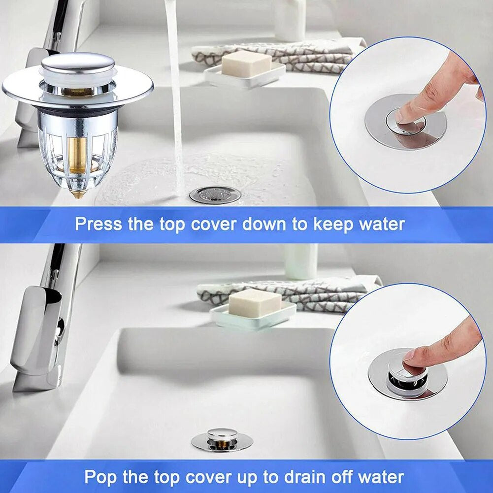 Press Bounce Basin Pop-Up Drain Filter Bathroom Shower Sink Filter Plug Wash Basin Hair Sink Strainer Kitchen Bathtub Stopper