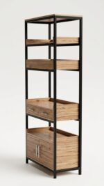 Industrial Oak Multi-Tier Bookshelf – Hybrid Display Cabinet & Storage Unit - Image 6
