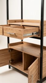Industrial Oak Multi-Tier Bookshelf – Hybrid Display Cabinet & Storage Unit - Image 9