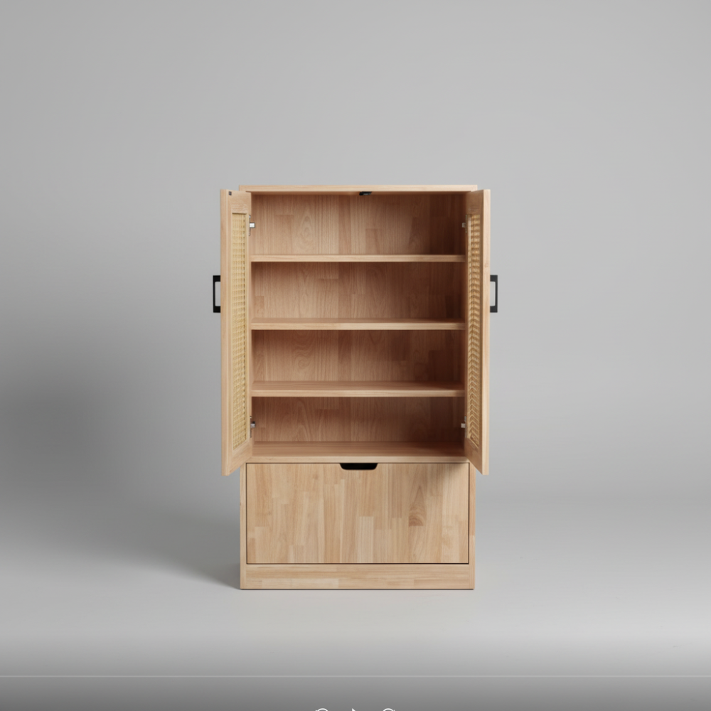 Solid Pine Wood 5-Tier Shoe Rack & Multi-Purpose Storage Cabinet