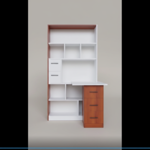 Home Office Workstation – Multi-Tier Bookshelf & Desk Combo with 5-Drawer Storage