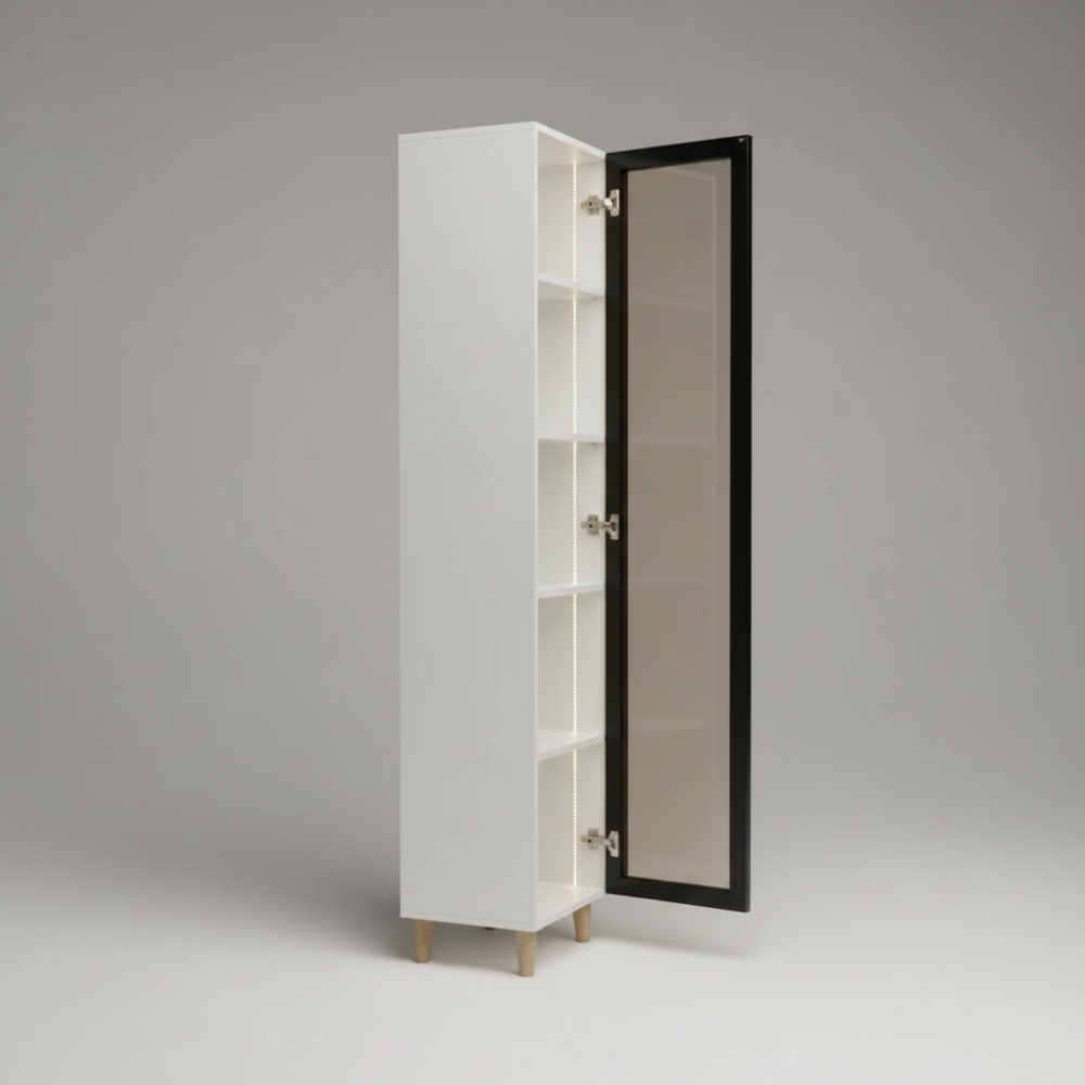 Slim Pillar Showcase β Arctic White Cabinet