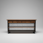 3-Drawer Wood & Metal Mesh Console