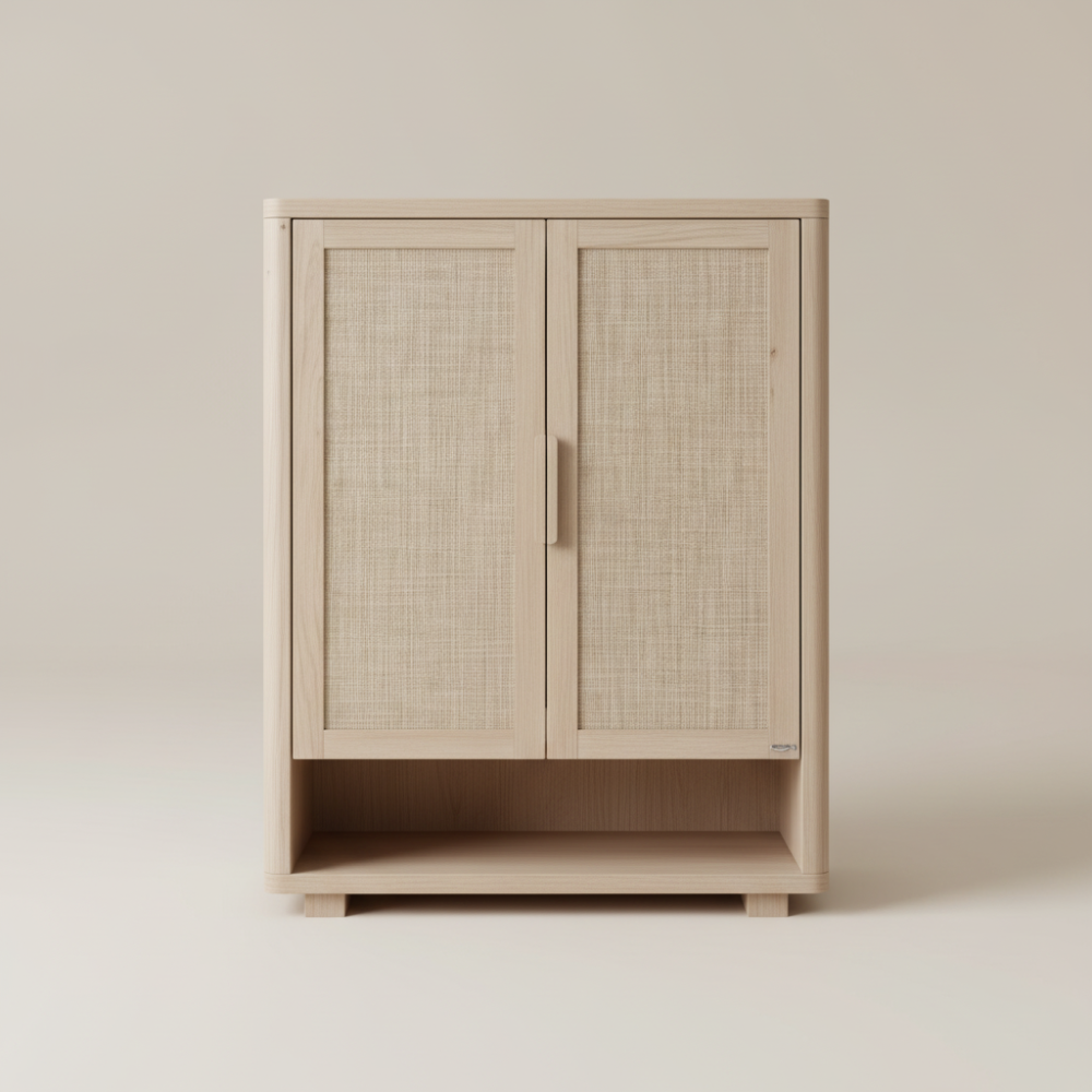 Japandi Mesh Accent Cabinet | Homs Lux Natural Wood Storage