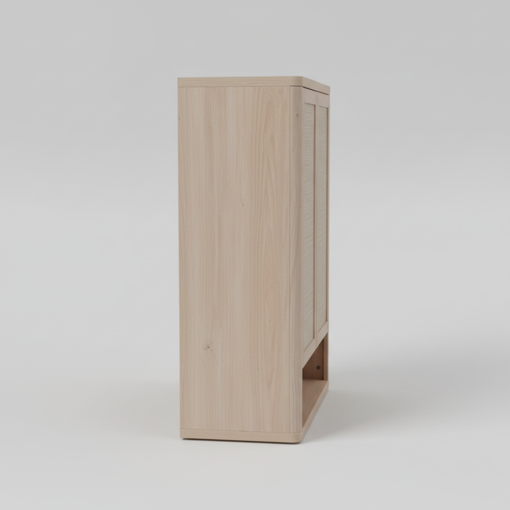 Japandi Mesh Accent Cabinet | Homs Lux Natural Wood Storage