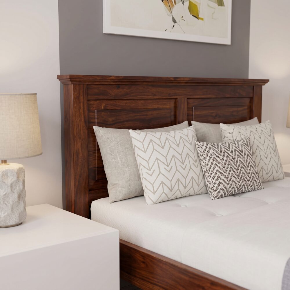 Solid Wood Platform Bed with Classic Panel Headboard – Premium Walnut Bedroom Furniture