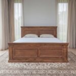 Solid Wood Platform Bed with Traditional Panel Headboard – Premium Walnut Bedroom Furniture