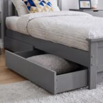 Modern grey wooden platform bed with a classic panel headboard and footboard, contemporary bedroom furniture featuring a durable engineered wood frame and minimalist design.