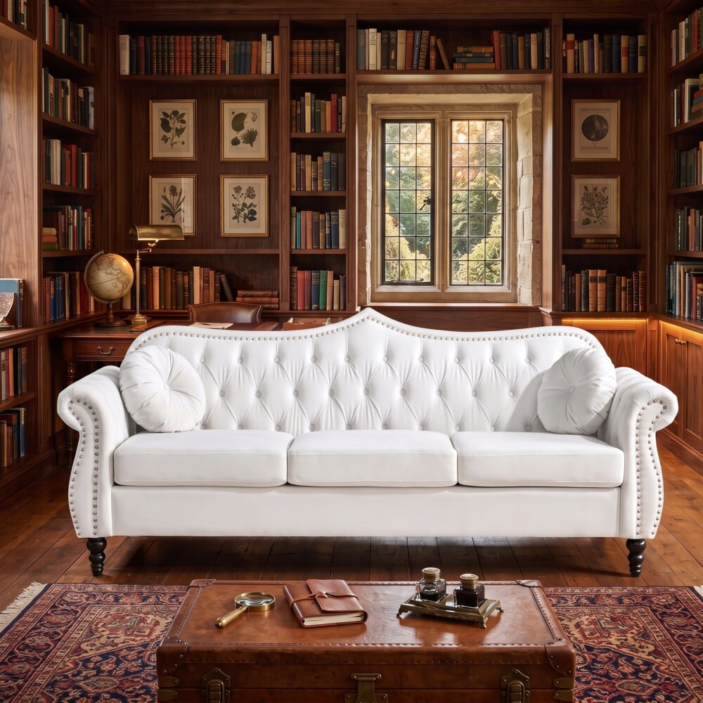 Chester Crown White 3-Seater Chesterfield Sofa