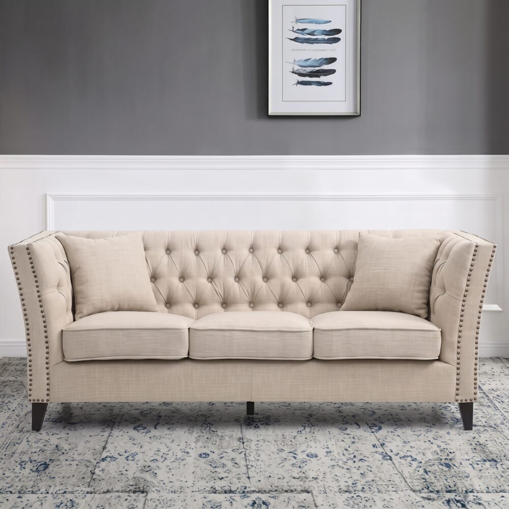 Chester Dark Cream 3-Seater Chesterfield Sofa