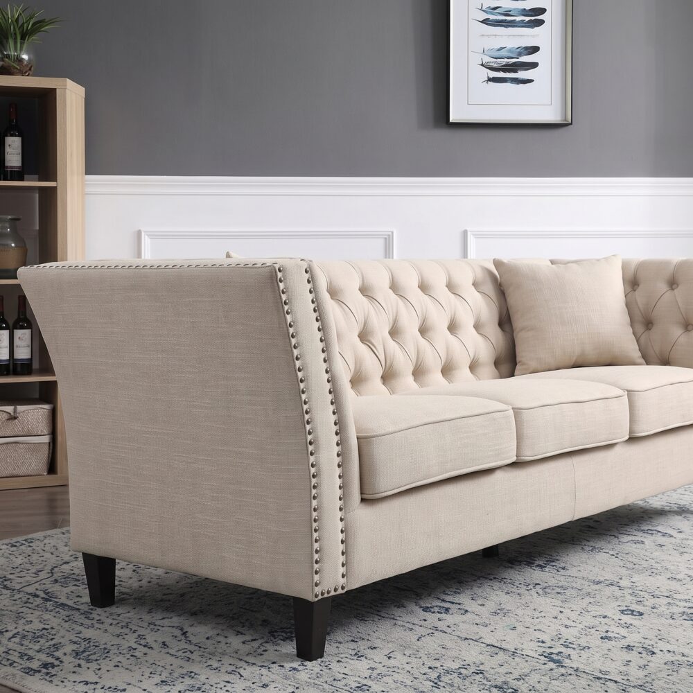 Chester Dark Cream 3-Seater Chesterfield Sofa