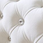 Luxury Chester Diamond Beads White 3-Seater Chesterfield Sofa with crystal button tufting, premium white upholstery, silver nailhead trim, and acrylic legs.