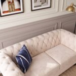 Chester Field Cream 3-Seater Chesterfield Sofa with deep button tufting, rolled arms, premium cream fabric upholstery, and nailhead trim.