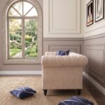 Chester Field Cream 3-Seater Chesterfield Sofa with deep button tufting, rolled arms, premium cream fabric upholstery, and nailhead trim.