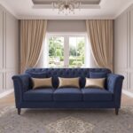 Chester Field Navy Blue 3-Seater Chesterfield Sofa with deep button tufting, premium velvet upholstery, rolled arms, and antique nailhead trim.