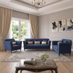 Chester Field Navy Blue 3-Seater Chesterfield Sofa with deep button tufting, premium velvet upholstery, rolled arms, and antique nailhead trim.
