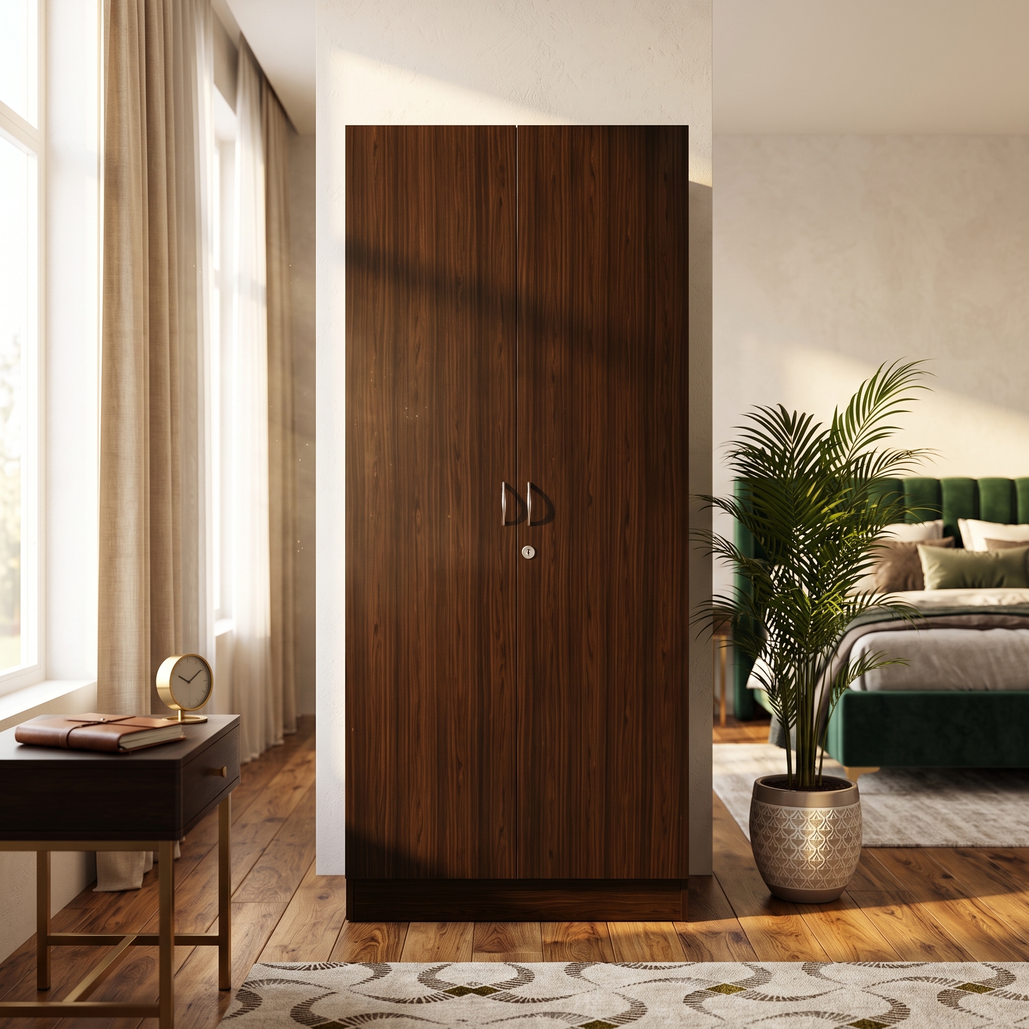 2 Door Wardrobe with Jewelry Organizer Walnut 2 Door Wardrobe with Jewelry Organizer