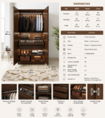 Walnut 2 Door Wardrobe with Jewelry Organizer