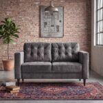 Modern Grey Tufted 2-Seater Upholstered Industrial Sofa for Living Room