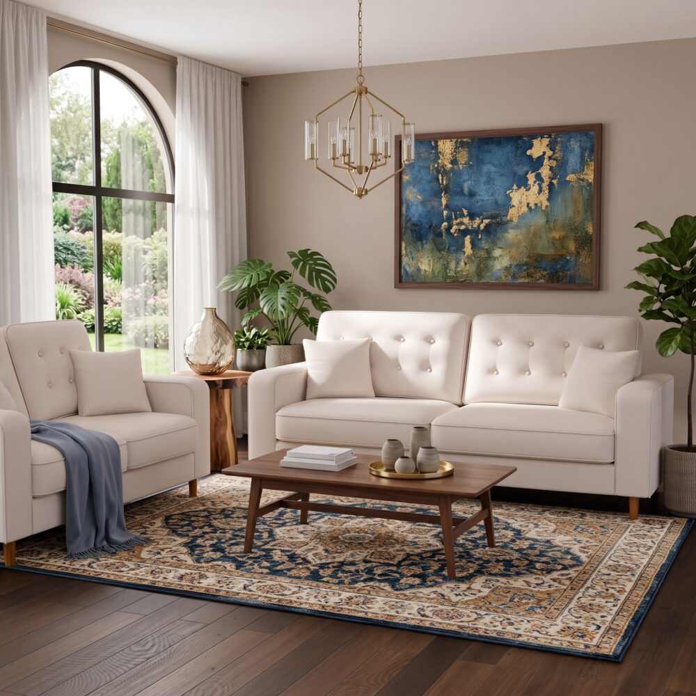 Modern White Upholstered 3-Seater Sofa with Button Tufted Back Cushions