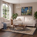 Modern White Upholstered 3-Seater Sofa with Button Tufted Back Cushions