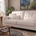 Modern White Upholstered 3-Seater Sofa with Button Tufted Back Cushions