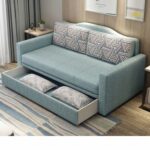 Modern Fabric Sofa Cum Bed with Hidden Storage Drawer