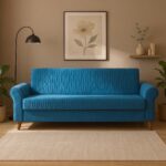 Modern Blue Fabric Sofa Cum Bed – 3 Seater Convertible Sleeper Sofa