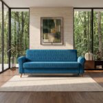Modern Blue Fabric Sofa Cum Bed – 3 Seater Convertible Sleeper Sofa
