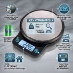 Homslux digital kitchen scale with brushed stainless steel circular platform on a white marble countertop