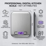 Homslux Kitchen Scale with stainless steel platform and digital display on marble kitchen countertop