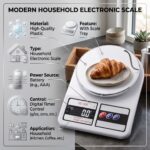 Homslux white digital kitchen scale on a marble countertop next to a bowl of flour