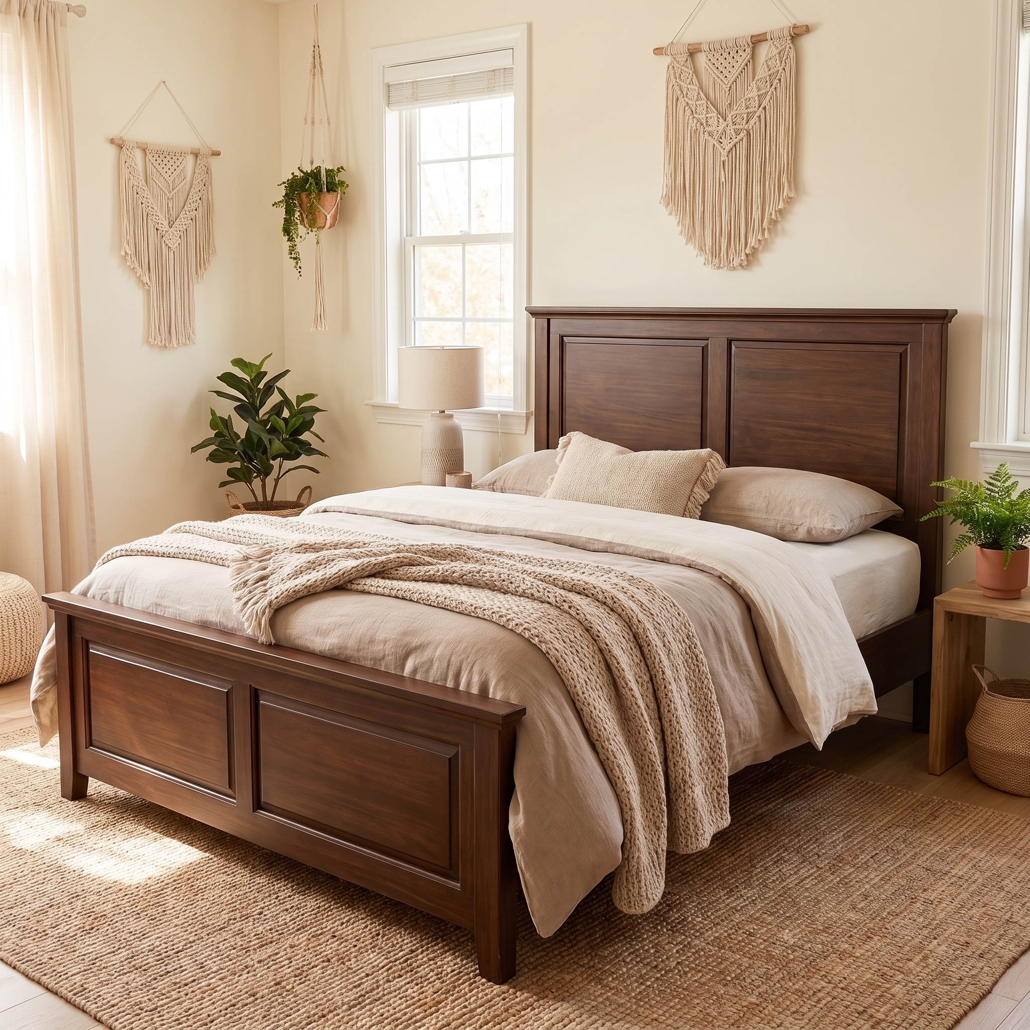 Dark Walnut Wooden Single Bed with Classic Panel Headboard Dark walnut brown single bed with a classic paneled wooden headboard and footboard, styled with cream bedding and a textured beige throw in a cozy bedroom.