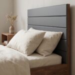 Japandi Style Single Bed Frame with Charcoal Channel Tufted Headboard - Image 3